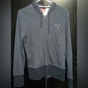 PUMA zip up/hooded jacket size M dark grey with light grey stripes